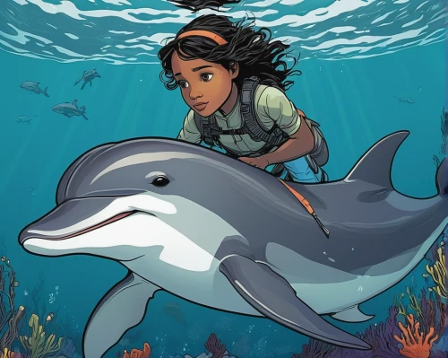 girl with a dolphin,trainer with dolphin,moana,dolphin rider,marine animal,game illustration,aquarium inhabitants,marine biology,sci fiction illustration,underwater background,dolphin school,tiana,sea animal,marine mammal,little whale,aquarium,cetacea,dolphin-afalina,coelacanth,under the sea,Illustration,Black and White,Black and White 12