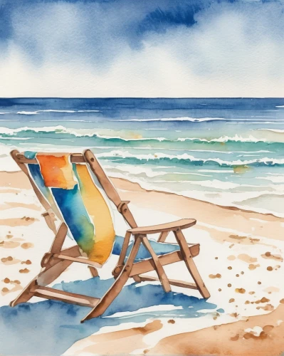 watercolor painting,watercolor background,watercolor,beach chair,deckchair,watercolor paint,beach chairs,watercolor blue,water color,deckchairs,beach landscape,watercolour,watercolor sketch,deck chair,watercolor pencils,watercolors,beach furniture,water colors,watercolor frame,watercolour frame,Illustration,Paper based,Paper Based 25