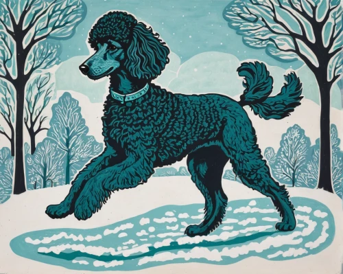 standard poodle,american water spaniel,irish water spaniel,kerry blue terrier,curly coated retriever,portuguese water dog,spanish water dog,blue picardy spaniel,dog illustration,irish setter,field spaniel,bruno jura hound,styrian coarse-haired hound,hanover hound,artois hound,welsh terrier,black russian terrier,murray river curly coated retriever,gordon setter,cocker spaniel,Art,Artistic Painting,Artistic Painting 07