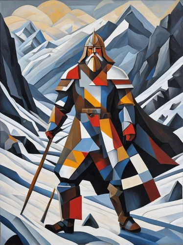 mountain guide,king ortler,skier,thermokarst,mountaineer,avalanche protection,ski mountaineering,barbarian,eskimo,king penguin,the spirit of the mountains,norse,samurai,knight,genghis khan,himalayan,knight tent,nordic bear,roman soldier,lone warrior,Art,Artistic Painting,Artistic Painting 45