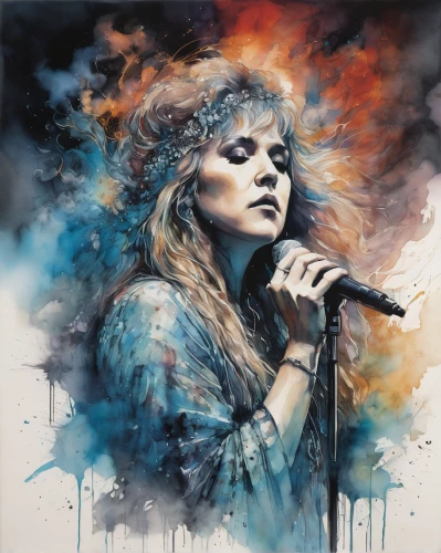 stevie nicks,singer,hedwig,chalk drawing,stevie,watercolor,artistry,madonna,oil painting on canvas,celtic queen,watercolor painting,trisha yearwood,charcoal drawing,watercolor pencils,cybele,oil on canvas,artist,watercolor blue,maiden,art painting,Illustration,Paper based,Paper Based 13
