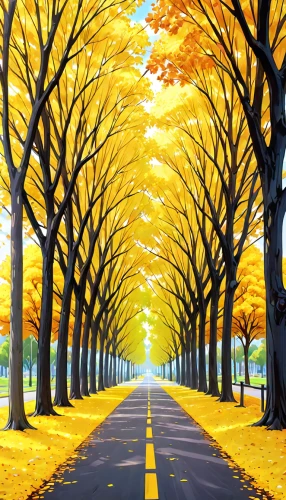 tree-lined avenue,tree lined lane,maple road,tree lined path,autumn scenery,row of trees,tree lined,autumn trees,autumn background,yellow leaves,tree grove,forest road,autumn park,ash-maple trees,deciduous trees,autumn in japan,golden trumpet trees,autumn forest,the trees in the fall,autumn landscape,Anime,Anime,General