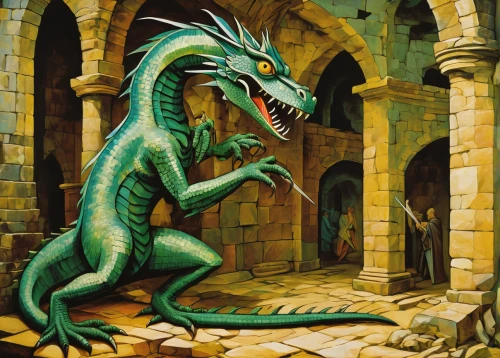 green dragon,basilisk,wyrm,painted dragon,draconic,emerald lizard,dragon lizard,kobold,dragon,game illustration,castleguard,obertor,dragon of earth,heroic fantasy,dragons,seat dragon,green lizard,dragon li,saurian,hall of the fallen,Art,Artistic Painting,Artistic Painting 05