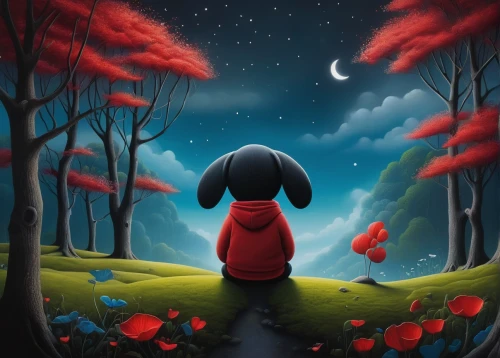 little red riding hood,red riding hood,snoopy,red coat,children's background,dog illustration,on a red background,tulip background,red background,red tulips,cute cartoon image,red balloon,moonlit night,landscape red,red cape,red berries,black forest,red ribbon,night scene,red magnolia,Illustration,Abstract Fantasy,Abstract Fantasy 22