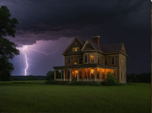 lightning storm,thunderstorm,lightening,lightning strike,house insurance,a thunderstorm cell,lonely house,creepy house,visual effect lighting,lightning,thunderstorm mood,victorian house,haunted house,witch house,photoshop manipulation,witch's house,wooden house,digital compositing,home automation,fantasy picture,Conceptual Art,Oil color,Oil Color 16