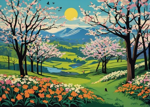 springtime background,spring background,almond blossoms,spring in japan,japanese sakura background,takato cherry blossoms,blooming field,sakura trees,spring meadow,spring blossom,spring greeting,spring blossoms,flower painting,still life of spring,cherry trees,blossoming apple tree,japanese cherry trees,japan landscape,springtime,apricot blossom,Illustration,Black and White,Black and White 10