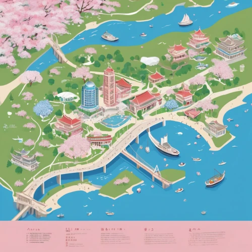 japanese sakura background,resort town,seaside resort,kansai university,takato cherry blossoms,thimble islands,pink city,sakura trees,sakura background,seaside country,cherry blossom festival,shizuoka prefecture,sakura blossoms,background vector,vector infographic,the cherry blossoms,harbor area,archipelago,shimane peninsula,city map,Illustration,Japanese style,Japanese Style 14