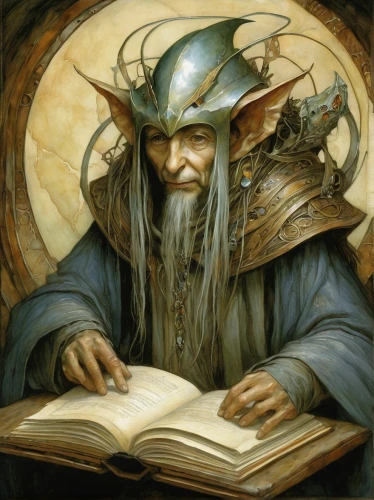 scholar,heroic fantasy,magus,fantasy art,lokportrait,magic book,fantasy portrait,magic grimoire,sci fiction illustration,dwarf sundheim,gandalf,biblical narrative characters,magistrate,divination,jrr tolkien,spell,archimedes,art bard,the wizard,the collector,Illustration,Realistic Fantasy,Realistic Fantasy 14