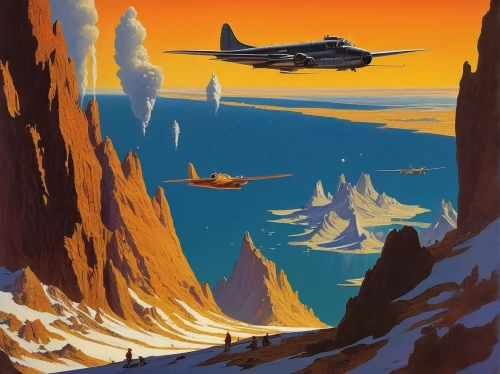 travel poster,futuristic landscape,atomic age,take-off of a cliff,canyon,douglas aircraft company,kamchatka,sci fiction illustration,edsel corsair,space tourism,northrop grumman,space shuttle columbia,volga,red cliff,travel trailer poster,borealis,vulcania,earth rise,baikal,packard caribbean,Conceptual Art,Sci-Fi,Sci-Fi 16