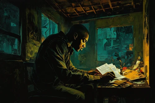 man with a computer,self-portrait,game illustration,sci fiction illustration,girl studying,author,lev lagorio,rear window,child with a book,meticulous painting,black businessman,reading,scholar,painting technique,watchmaker,writing-book,blacksmith,artist portrait,study,writer,Illustration,Realistic Fantasy,Realistic Fantasy 29