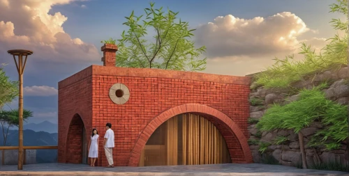 brick-kiln,3d rendering,build by mirza golam pir,sewage treatment plant,3d render,3d rendered,render,brick background,charcoal kiln,brickwork,popeye village,brick house,pointed arch,heaven gate,hollow hole brick,cave church,old brick building,the water shed,chimney pipe,factory chimney,Photography,General,Realistic