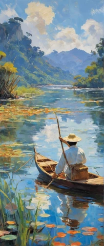 boat landscape,row boat,fishing float,rowboats,river landscape,canoe,wooden boat,mekong,canoes,long-tail boat,rowing boat,rowboat,picnic boat,row boats,khokhloma painting,vietnam,oil painting,water boat,nước chấm,fishing boat,Conceptual Art,Oil color,Oil Color 10