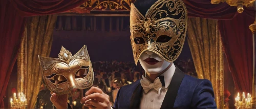 masquerade,venetian mask,gold mask,the carnival of venice,golden mask,comedy tragedy masks,with the mask,anonymous mask,tutankhamen,tutankhamun,cirque du soleil,opera glasses,suit of spades,kokoshnik,mask,masque,masked man,masks,ffp2 mask,cirque,Illustration,Realistic Fantasy,Realistic Fantasy 12