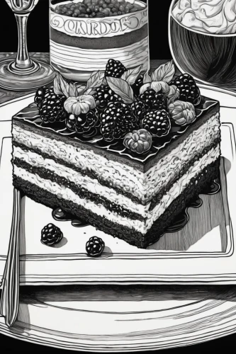 petit gâteau,clipart cake,torte,linzer torte,currant cake,a cake,slice of cake,cake stand,pastry shop,blackberry pie,layer cake,book illustration,desserts,coffee tea illustration,dessert station,cake buffet,sachertorte,thirteen desserts,dobos torte,cake,Illustration,Black and White,Black and White 14