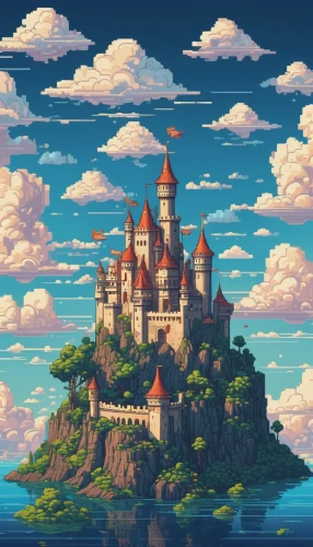 water castle,knight's castle,fairy tale castle,castle,fairytale castle,gold castle,mushroom island,fantasy world,summit castle,pixel art,citadel,flying island,peninsula,3d fantasy,fantasy city,castel,castles,studio ghibli,medieval castle,disney castle,Illustration,Black and White,Black and White 29