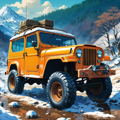 jeep gladiator rubicon,yellow jeep,jeep gladiator,jeep wagoneer,jeep cj,jeep,jeep rubicon,jeep wrangler,willys-overland jeepster,ural-375d,uaz-469,land rover defender,land rover series,uaz-452,land-rover,uaz patriot,land rover,defender,toyota land cruiser,cj7,Illustration,Japanese style,Japanese Style 03