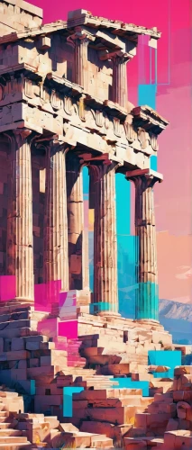 acropolis,artemis temple,parthenon,ancient greek temple,greek temple,temple of poseidon,odyssey,pillars,the parthenon,hellas,the ancient world,ancient city,greece,ancient civilization,glitch art,paestum,columns,ancient buildings,ancient,doric columns,Conceptual Art,Daily,Daily 21