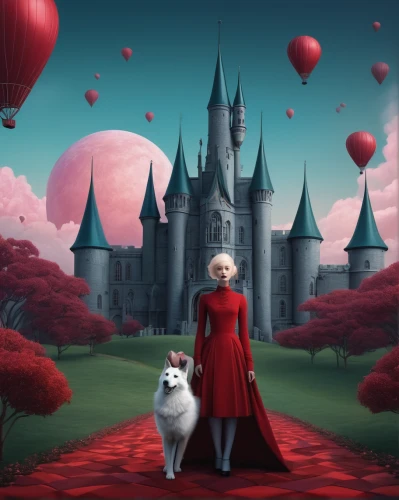 queen of hearts,red balloon,fairy tale,a fairy tale,fairy tale castle,red balloons,fantasy picture,fairy tales,children's fairy tale,fairy tale icons,fairytale characters,fairy tale character,fairytale,lady in red,fairytales,fairytale castle,red riding hood,red gown,wonderland,red cape,Conceptual Art,Daily,Daily 22