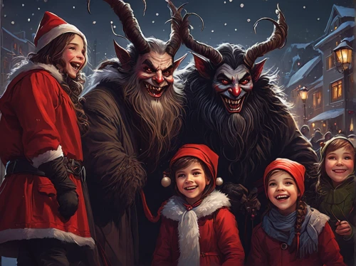 krampus,carol singers,children's christmas,santa clauses,carolers,christmas movie,christmas trailer,modern christmas card,santa claus with reindeer,scared santa claus,elves,christmas banner,santa claus,christmas wallpaper,yule,christmas card,nordic christmas,raindeer,christmas circle,christmas picture,Conceptual Art,Fantasy,Fantasy 17