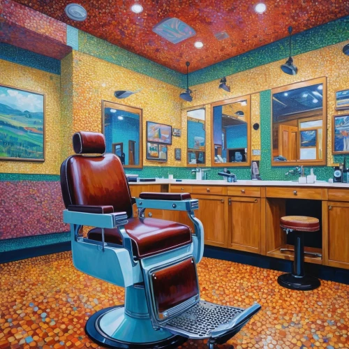barber shop,barber chair,salon,barbershop,barber,the long-hair cutter,colored pencil background,beauty room,beauty salon,hairdressers,hairdresser,doctor's room,consulting room,hairdressing,vintage art,hair care,rest room,dentist,soap shop,vintage wallpaper,Conceptual Art,Daily,Daily 31