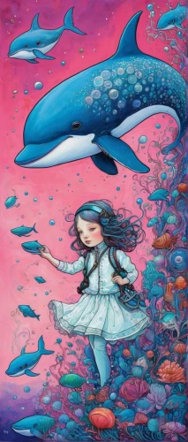 girl with a dolphin,dolphin-afalina,mermaid background,aquarium,orca,dolphin rider,little whale,aquarium inhabitants,sea-life,dolphin background,underwater background,dolphinarium,cetacea,ocean pollution,road dolphin,exploration of the sea,under the sea,dolphin school,whale,whales,Illustration,Abstract Fantasy,Abstract Fantasy 04