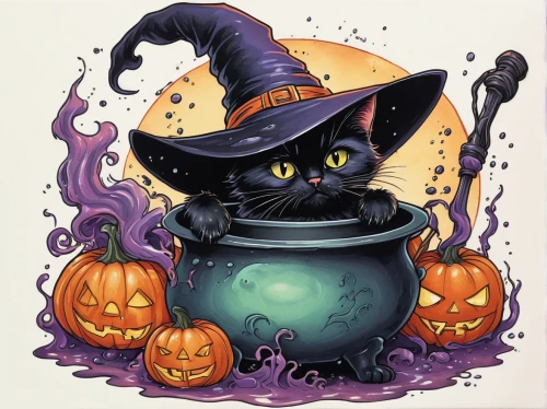 candy cauldron,halloween cat,cauldron,witch's hat icon,halloween black cat,halloween witch,witch hat,halloween illustration,witches legs in pot,witch's hat,halloween vector character,pumpkin soup,witch broom,halloween pumpkin gifts,witches hat,tea party cat,halloween coffee,witch ban,witch,celebration of witches,Conceptual Art,Fantasy,Fantasy 08