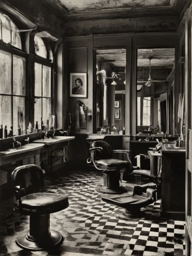 barber shop,salon,barbershop,english draughts,beauty room,chessboards,hairdressing,1920s,barber,stieglitz,chessboard,hairdressers,victorian kitchen,apothecary,parquet,barber chair,1920's,beauty salon,chess board,1900s,Conceptual Art,Oil color,Oil Color 15