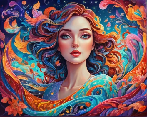 mermaid vectors,colorful background,fantasy portrait,mermaid background,colorful spiral,coral swirl,virgo,aquarius,flora,boho art,siren,koi,mystical portrait of a girl,fantasia,portrait background,world digital painting,zodiac sign gemini,fantasy art,psychedelic art,zodiac sign libra,Illustration,Realistic Fantasy,Realistic Fantasy 39