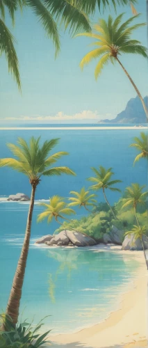 beach landscape,tropical beach,beach scenery,tropical sea,watercolor palm trees,tropics,summer background,coconut trees,tropical island,honolulu,palmtrees,tropical floral background,hawaii,an island far away landscape,palm trees,beach background,blue hawaii,dream beach,seychelles,sub-tropical,Illustration,Japanese style,Japanese Style 21