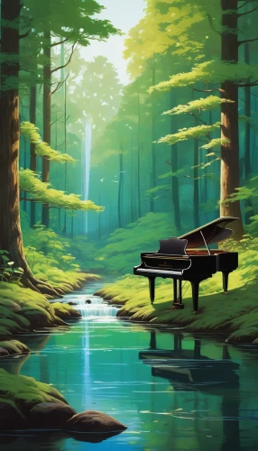 grand piano,the piano,concerto for piano,pianet,piano player,piano,pianos,play piano,steinway,forest landscape,pianist,musical background,piano lesson,player piano,harpsichord,landscape background,piano notes,world digital painting,forest background,orchestral,Illustration,Retro,Retro 02