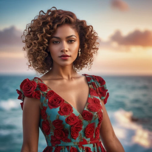 moana,rosa bonita,rosa curly,polynesian girl,african american woman,polynesian,romantic portrait,tiana,beautiful woman,beautiful african american women,antigua,african-american,farofa,floral dress,marina,hula,beach background,beautiful women,cocktail dress,girl on the boat,Photography,General,Commercial