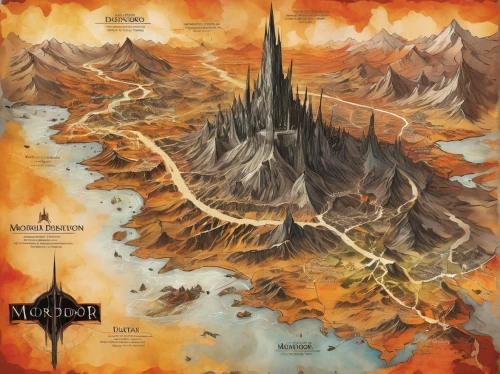 northrend,jrr tolkien,heroic fantasy,hogwarts,arcanum,fantasy landscape,the valley of the,cartography,mountain settlement,castle of the corvin,fire mountain,volcanic landscape,the valley of death,mountain world,firethorn,volcanic field,terraforming,mountainous landforms,imperial shores,island of fyn,Illustration,Paper based,Paper Based 07
