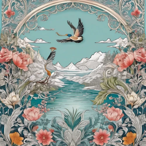 floral and bird frame,flower and bird illustration,blue birds and blossom,oriental painting,birds of the sea,vintage wallpaper,swan lake,japanese floral background,floral background,bird kingdom,sea birds,mermaid background,bird illustration,background pattern,flying birds,tapestry,birds in flight,bird bird kingdom,frame border illustration,bird painting,Illustration,Black and White,Black and White 03