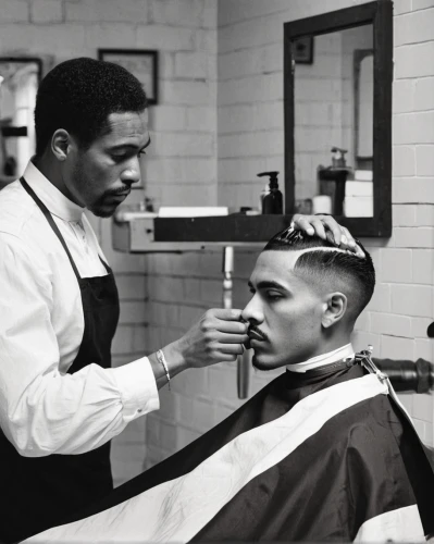 barbershop,barber shop,barber,hi-top fade,barber chair,flattop,the long-hair cutter,crew cut,black businessman,hairdressing,pomade,beautician,shoeshine boy,godfather,combing,personal grooming,fifties,haircut,hair dresser,hairdresser,Photography,Black and white photography,Black and White Photography 05