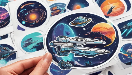 space ships,spaceships,spaceship space,sci fiction illustration,postcards,prints,galaxies,stickers,space voyage,thrust print,business cards,space art,telescopes,galaxy types,deep space,space tourism,space ship,badges,space travel,planets,Unique,Design,Sticker