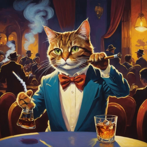 aristocrat,poker,bartender,gambler,gentlemanly,vintage cats,oktoberfest cats,snifter,vintage cat,tea party cat,game illustration,the cat,barman,whisky,dice poker,cat's cafe,magician,saranka,frank sinatra,figaro,Illustration,Retro,Retro 02