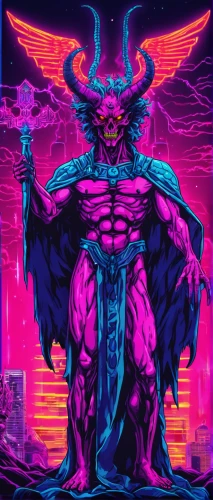 archangel,devil,cyberpunk,minotaur,prophet,villain,80's design,death god,business angel,apocalypse,the archangel,satan,vapor,diablo,pagan,cyber,uv,ultraviolet,evangelion,lucifer,Conceptual Art,Sci-Fi,Sci-Fi 28