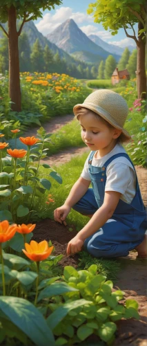 girl picking flowers,picking flowers,flower painting,girl in flowers,girl in the garden,children's background,flower field,the garden marigold,flowers field,flower garden,springtime background,field of flowers,world digital painting,picking vegetables in early spring,flower background,poppy fields,flower meadow,meadow play,spring background,poppy field,Illustration,Realistic Fantasy,Realistic Fantasy 26