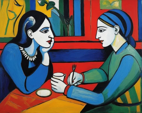 women at cafe,woman drinking coffee,woman at cafe,conversation,the annunciation,two girls,young couple,woman sitting,the coffee shop,café,david bates,olle gill,braque francais,glass painting,young women,picasso,café au lait,woman with ice-cream,courtship,coffee shop,Art,Artistic Painting,Artistic Painting 05