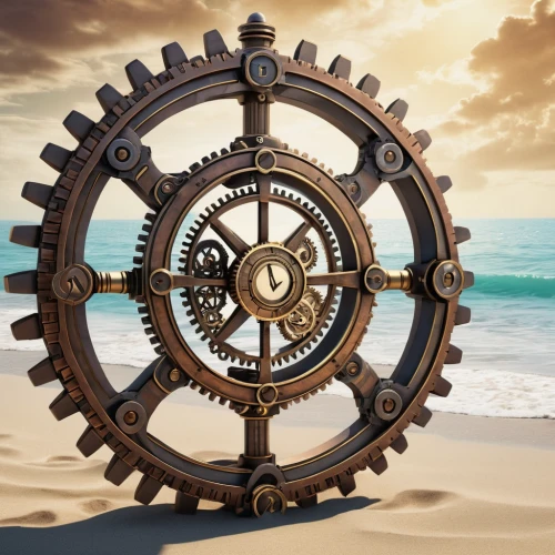 sand clock,steampunk gears,ships wheel,ship's wheel,bearing compass,magnetic compass,time spiral,cogwheel,sand timer,cog,clockmaker,wooden wheel,wind finder,pirate treasure,digital compositing,caravel,sun dial,hygrometer,compass direction,chronometer,Conceptual Art,Fantasy,Fantasy 25