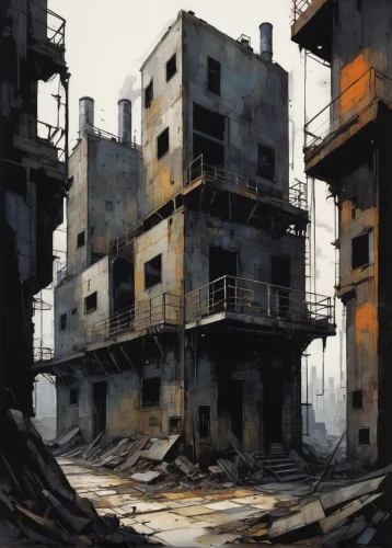 hashima,gunkanjima,slums,lost place,derelict,industrial ruin,lostplace,abandoned,lost places,empty factory,dilapidated,post-apocalyptic landscape,abandoned place,slum,kowloon city,destroyed city,ruin,ruins,decay,apartment block,Illustration,Paper based,Paper Based 07