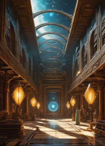hall of the fallen,stargate,sci fiction illustration,the threshold of the house,chamber,arcanum,auqarium,threshold,portals,3d fantasy,ancient city,sanctuary,atlantis,fantasy picture,cg artwork,dandelion hall,labyrinth,heroic fantasy,concept art,inner space,Art,Classical Oil Painting,Classical Oil Painting 42