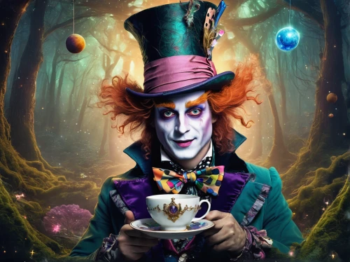 hatter,ringmaster,alice in wonderland,magician,tea cup fella,halloween coffee,tea party,wonderland,teacup,juggler,tea cup,cup and saucer,tea time,cup of tea,teatime,trickster,jester,cup of coffee,tea cups,a cup of tea,Conceptual Art,Sci-Fi,Sci-Fi 30