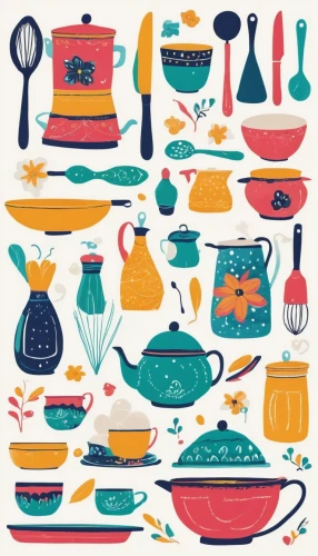 kitchenware,food icons,vintage dishes,seamless pattern,cookware and bakeware,kitchen tools,seamless pattern repeat,food collage,tableware,cooking utensils,dishware,teapots,cooking book cover,serveware,kitchen utensils,food and cooking,dinnerware set,chinaware,kitchen paper,dishes,Art,Artistic Painting,Artistic Painting 36