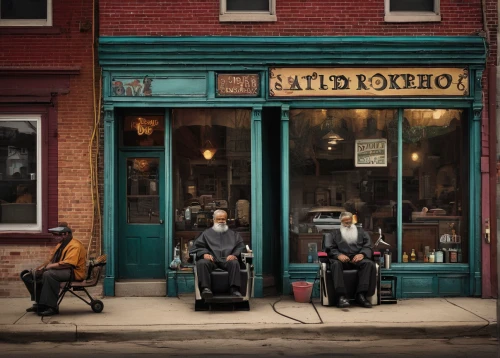 barber shop,old model t-ford,barbershop,store fronts,ford model t,auto repair shop,barber chair,hotrods,auto repair,vintage vehicle,frontenac,old motorcycle,family motorcycle,barber,motorcycles,store front,ford motor company,motorcycling,ford model a,storefront,Illustration,Abstract Fantasy,Abstract Fantasy 19