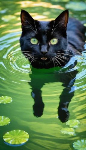 cat drinking water,green water,lily pad,surface tension,reflection in water,water reflection,calm water,lily pads,reflections in water,cat image,water lotus,reflection of the surface of the water,water smartweed,lilly pond,black cat,feral cat,submerged,chinese pastoral cat,funny cat,water hazard,Photography,General,Realistic