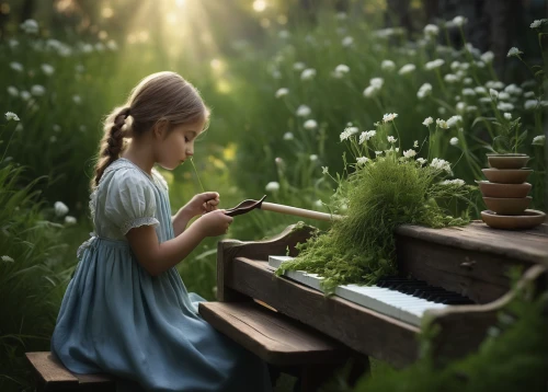 girl picking flowers,girl in the garden,piano lesson,pianist,little girl reading,pianet,children's fairy tale,play piano,piano,meadow play,piano player,concerto for piano,picking flowers,wishing well,little girl fairy,playing outdoors,children's background,the piano,clavichord,gardening,Photography,Documentary Photography,Documentary Photography 22