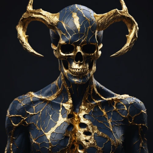 skull sculpture,skull statue,gold mask,golden mask,skull bones,gold paint stroke,anatomical,shaman,skull mask,death god,sculpt,vanitas,the zodiac sign taurus,skeletal,fractalius,horned,wood skeleton,skull with crown,skull allover,undead warlock