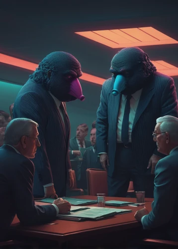 mafia,business meeting,city pigeons,murder of crows,a meeting,business men,pigeons,street pigeons,spy visual,businessmen,the conference,game illustration,spy,boardroom,society finch,crows,cyberpunk,jury,interrogation,feral pigeons,Conceptual Art,Sci-Fi,Sci-Fi 11