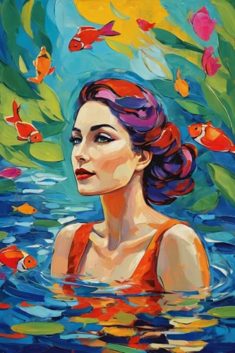 girl on the river,oil painting on canvas,girl on the boat,water nymph,oil painting,siren,swimmer,colorful water,oil on canvas,koi,girl with a dolphin,floating on the river,butterfly swimming,sea beach-marigold,girl in flowers,the blonde in the river,rusalka,girl in a wreath,mermaid vectors,digital painting,Conceptual Art,Oil color,Oil Color 25
